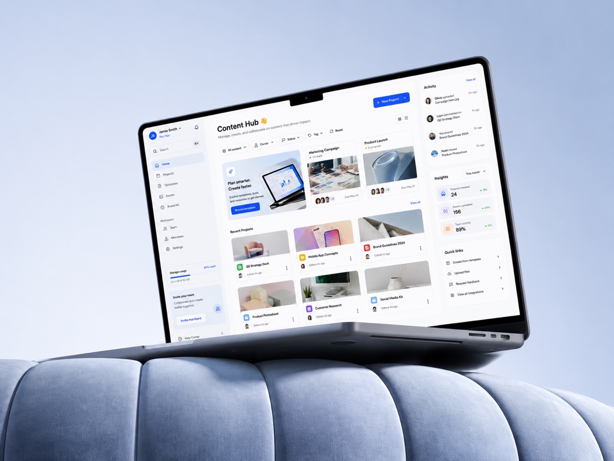 Content engine dashboard for planning and scheduling content on a laptop