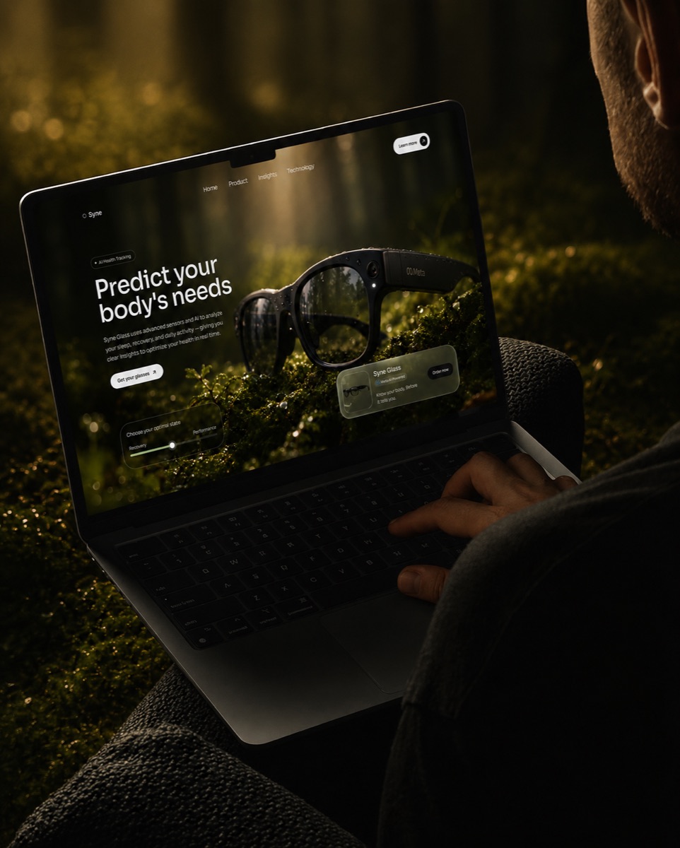 Product launch landing page displayed on a laptop